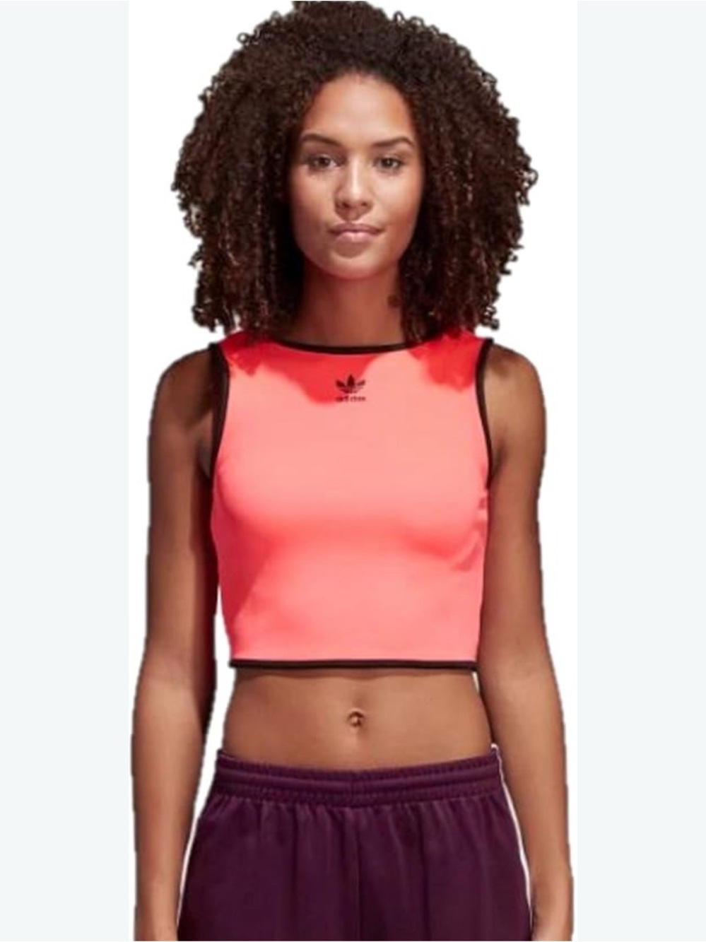 adidas Neon Coral Crop Tank with Black Trim